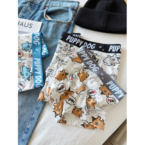 [頑皮小狗]男士內褲純棉薄款青少年卡通四角褲抑菌運動平角褲短褲