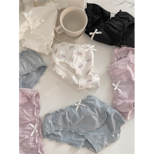 4條格子純棉內褲女低腰簡約荷葉邊女士日系簡約透氣少女生三角褲 4條格子純棉內褲女低腰簡約荷葉邊女士日系簡約透氣少女生三角褲