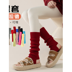 瑜珈秋冬保暖堆堆襪套純色粗線後跟JK學院風Y2K少女日系黃色