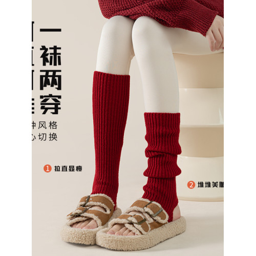 瑜珈秋冬保暖堆堆襪套純色粗線後跟JK學院風Y2K少女日系黃色