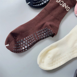 假兩件配瑜珈褲女中筒襪 地板襪秋冬加厚防滑毛巾底運動健身短襪