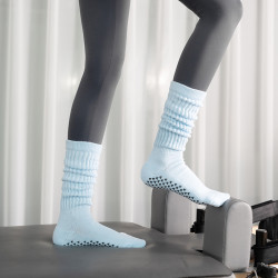 秋季新款毛圈堆堆襪室內健身防滑瑜珈襪純色中筒運動普拉提地板襪