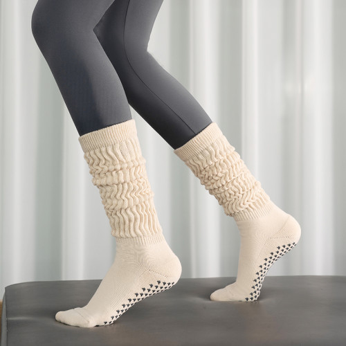 秋季新款毛圈堆堆襪室內健身防滑瑜珈襪純色中筒運動普拉提地板襪