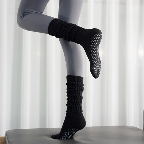 秋季新款毛圈堆堆襪室內健身防滑瑜珈襪純色中筒運動普拉提地板襪