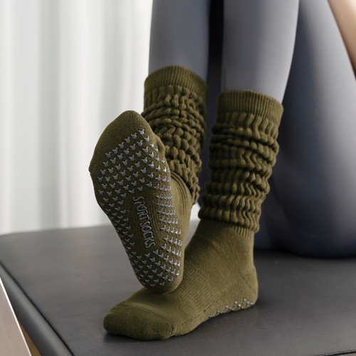 秋季新款毛圈堆堆襪室內健身防滑瑜珈襪純色中筒運動普拉提地板襪