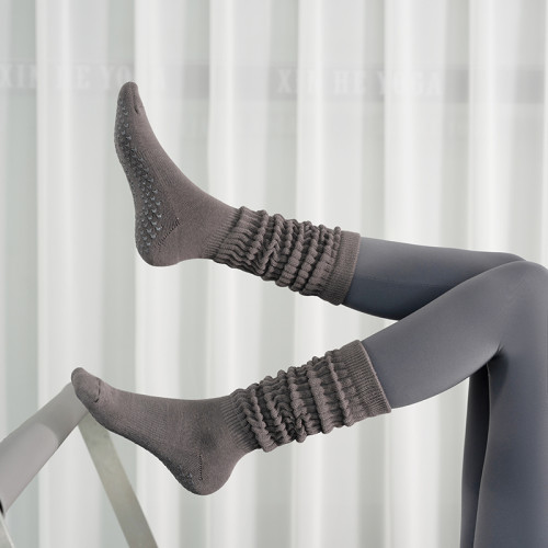 秋季新款毛圈堆堆襪室內健身防滑瑜珈襪純色中筒運動普拉提地板襪