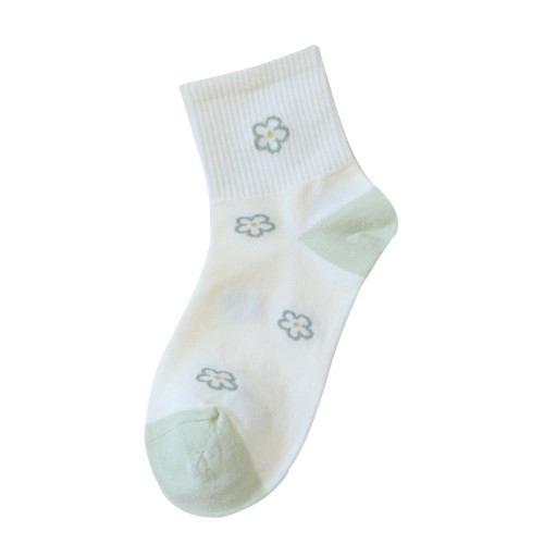 清新綠色襪子女春秋純棉中筒襪ins潮秋季可愛百搭小花少女運動襪 清新綠色襪子女春秋純棉中筒襪ins潮秋季可愛百搭小花少女運動襪