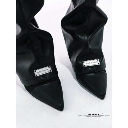 WEN CIHAM新款千禧風甜酷女孩黑色皮質金屬標簽腿套襪套靴套ins潮 WEN CIHAM新款千禧風甜酷女孩黑色皮質金屬標簽腿套襪套靴套ins潮