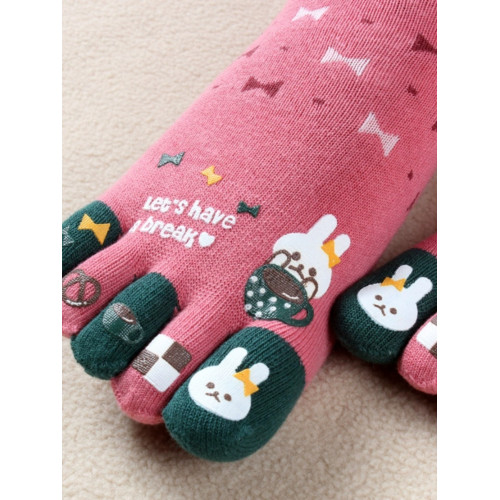 內田女款五指襪女日系純棉卡通中筒可愛腳趾分開襪子溫暖透氣防臭