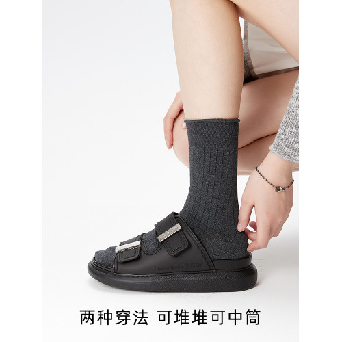 襪子女薄款灰色無骨春秋長筒中筒襪夏季堆堆襪配小皮鞋樂福鞋棉襪 襪子女薄款灰色無骨春秋長筒中筒襪夏季堆堆襪配小皮鞋樂福鞋棉襪