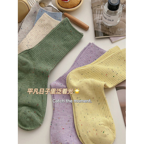 竪條點子紗襪子女中筒襪ins潮純棉春秋日系個性網紅款學院風長襪 竪條點子紗襪子女中筒襪ins潮純棉春秋日系個性網紅款學院風長襪