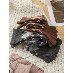 菱形格子秋冬棉五指襪女士中長筒厚高筒甜美保暖五趾小腿分趾襪子