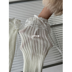 甯小益蝴蝶結堆堆襪套女秋冬襪子保暖蕾絲花邊甜美風jk針織小腿套