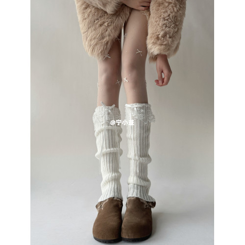 甯小益蝴蝶結堆堆襪套女秋冬襪子保暖蕾絲花邊甜美風jk針織小腿套 甯小益蝴蝶結堆堆襪套女秋冬襪子保暖蕾絲花邊甜美風jk針織小腿套