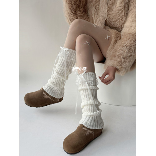 甯小益蝴蝶結堆堆襪套女秋冬襪子保暖蕾絲花邊甜美風jk針織小腿套 甯小益蝴蝶結堆堆襪套女秋冬襪子保暖蕾絲花邊甜美風jk針織小腿套
