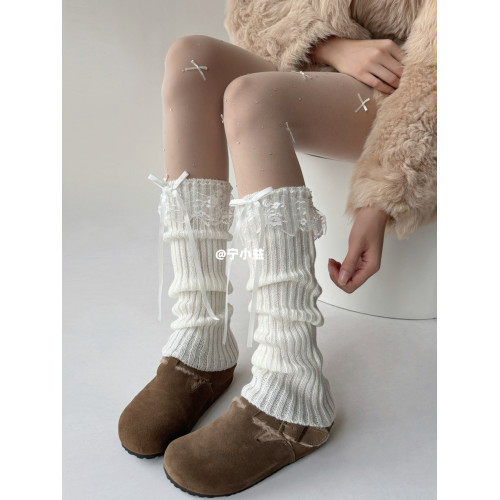 甯小益蝴蝶結堆堆襪套女秋冬襪子保暖蕾絲花邊甜美風jk針織小腿套 甯小益蝴蝶結堆堆襪套女秋冬襪子保暖蕾絲花邊甜美風jk針織小腿套