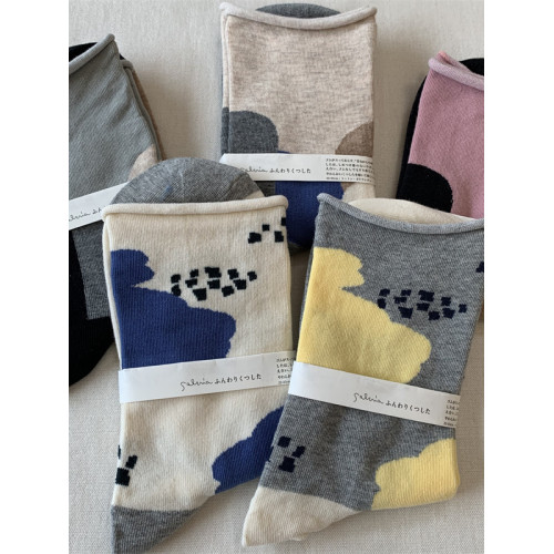 日式皆川明風格小衆文藝棉混女士中筒卷邊松口堆堆襪子時尚百搭襪 日式皆川明風格小衆文藝棉混女士中筒卷邊松口堆堆襪子時尚百搭襪