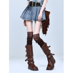 秋季拼接蕾絲小腿襪花邊配靴子個性復古美式靴襪美拉德堆堆襪子女