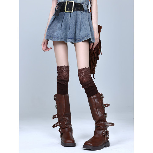秋季拼接蕾絲小腿襪花邊配靴子個性復古美式靴襪美拉德堆堆襪子女 秋季拼接蕾絲小腿襪花邊配靴子個性復古美式靴襪美拉德堆堆襪子女