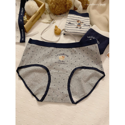 英倫小熊可愛中腰女士內褲女生純棉女款10A抗菌三角褲加長內襠 英倫小熊可愛中腰女士內褲女生純棉女款10A抗菌三角褲加長內襠