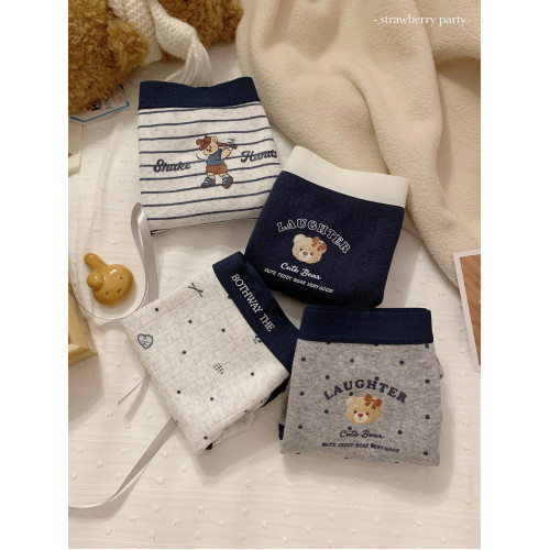 英倫小熊可愛中腰女士內褲女生純棉女款10A抗菌三角褲加長內襠 英倫小熊可愛中腰女士內褲女生純棉女款10A抗菌三角褲加長內襠