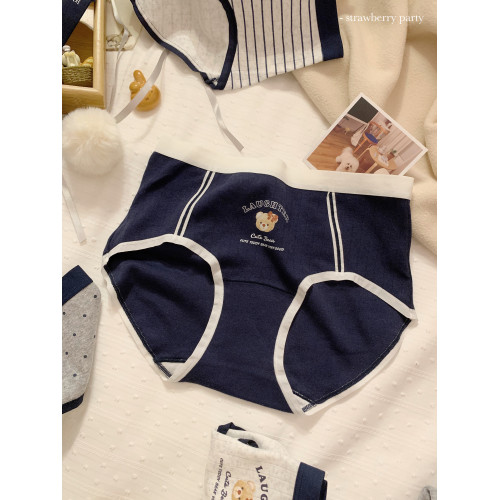 英倫小熊可愛中腰女士內褲女生純棉女款10A抗菌三角褲加長內襠 英倫小熊可愛中腰女士內褲女生純棉女款10A抗菌三角褲加長內襠