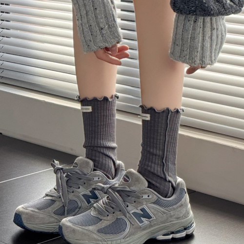 秋冬咖啡色小腿襪女竪條紋棉質短襪子木耳邊灰色中筒襪白色堆堆襪 秋冬咖啡色小腿襪女竪條紋棉質短襪子木耳邊灰色中筒襪白色堆堆襪