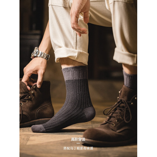 馬登工裝美式復古撞色針織中筒襪透氣粗線拼接小衆雙針長襪子男秋 馬登工裝美式復古撞色針織中筒襪透氣粗線拼接小衆雙針長襪子男秋
