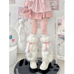 Lolita襪子Y2K甜酷辣妹仿皮草護腿套保暖加厚蝴蝶結襪套毛毛襪