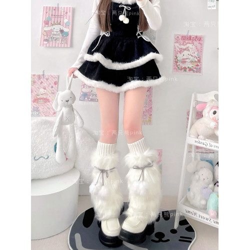 Lolita襪子Y2K甜酷辣妹仿皮草護腿套保暖加厚蝴蝶結襪套毛毛襪 Lolita襪子Y2K甜酷辣妹仿皮草護腿套保暖加厚蝴蝶結襪套毛毛襪