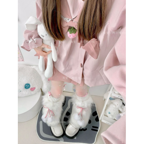 Lolita襪子Y2K甜酷辣妹仿皮草護腿套保暖加厚蝴蝶結襪套毛毛襪 Lolita襪子Y2K甜酷辣妹仿皮草護腿套保暖加厚蝴蝶結襪套毛毛襪