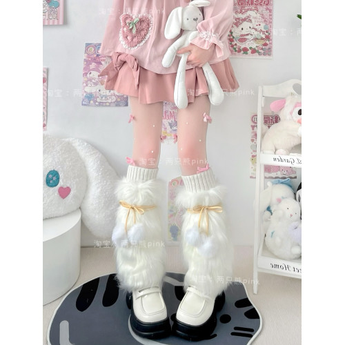 Lolita襪子Y2K甜酷辣妹仿皮草護腿套保暖加厚蝴蝶結襪套毛毛襪 Lolita襪子Y2K甜酷辣妹仿皮草護腿套保暖加厚蝴蝶結襪套毛毛襪
