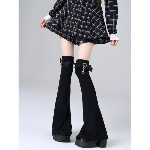 亞文化過膝腿套二次元卡扣蝴蝶結鏈條黑色顯瘦大腿堆堆襪女 亞文化過膝腿套二次元卡扣蝴蝶結鏈條黑色顯瘦大腿堆堆襪女