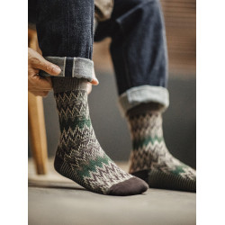 馬登工裝復古費爾島編織中筒襪民族風長襪撞色針織棉襪子男女秋季