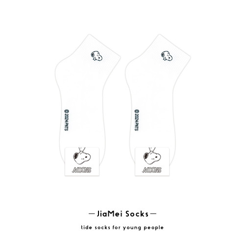 史努比男士短筒襪黑白灰純色吸汗可愛卡通小狗純棉韓國東大門襪子