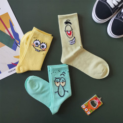 情侶長襪子女棉中高筒彩色卡通眼睛搞怪表情秋冬季運動ins潮男士w