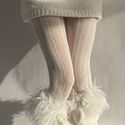 夜間教習室白色連褲襪復古竪條紋蕾絲白絲襪鏤空lolita日系打底褲