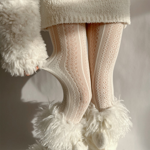 夜間教習室白色連褲襪復古竪條紋蕾絲白絲襪鏤空lolita日系打底褲 夜間教習室白色連褲襪復古竪條紋蕾絲白絲襪鏤空lolita日系打底褲