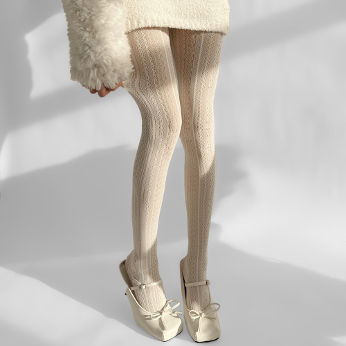 夜間教習室白色連褲襪復古竪條紋蕾絲白絲襪鏤空lolita日系打底褲 夜間教習室白色連褲襪復古竪條紋蕾絲白絲襪鏤空lolita日系打底褲