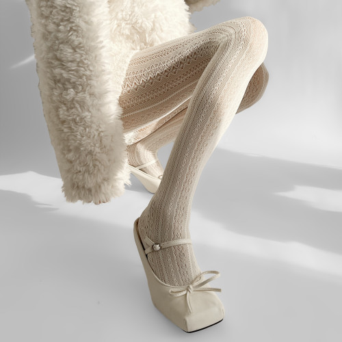 夜間教習室白色連褲襪復古竪條紋蕾絲白絲襪鏤空lolita日系打底褲 夜間教習室白色連褲襪復古竪條紋蕾絲白絲襪鏤空lolita日系打底褲