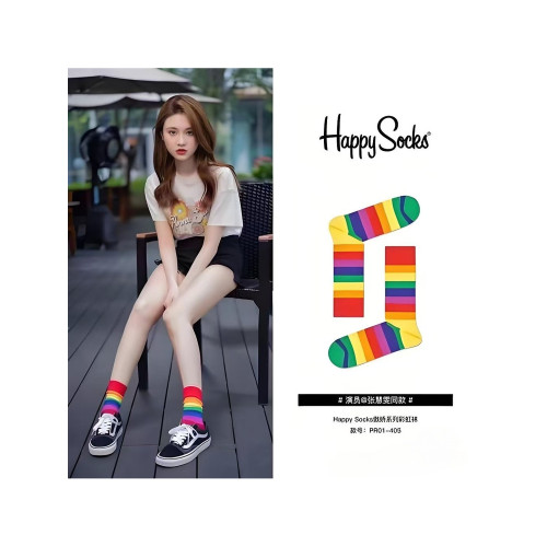 HappySocks旗艦爆款彩虹條紋格子雲朵中高筒女襪純棉潮襪四季百搭 HappySocks旗艦爆款彩虹條紋格子雲朵中高筒女襪純棉潮襪四季百搭