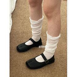 春夏季ins韓風泡泡口花邊二趾襪小腿襪純色日常及膝堆堆襪分趾襪