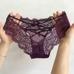 純欲細帶性感透明鏤空低腰法式網紗蕾絲女士時尚三角內褲蝴蝶結