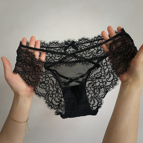 純欲細帶性感透明鏤空低腰法式網紗蕾絲女士時尚三角內褲蝴蝶結