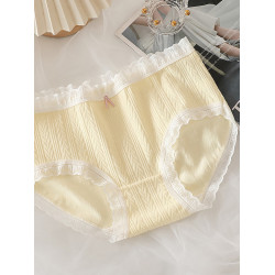 3條裝 奶油色系甜美綿綿褲裸感抗菌三角褲蕾絲邊舒適純棉內褲中腰