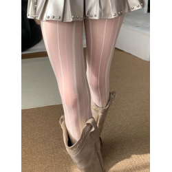miu奶白色絲襪薄防勾絲不掉檔純欲蕾絲竪條花紋打底褲襪女春秋款