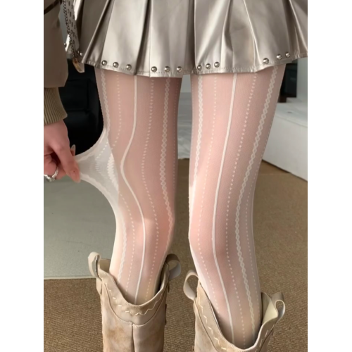 miu奶白色絲襪薄防勾絲不掉檔純欲蕾絲竪條花紋打底褲襪女春秋款 miu奶白色絲襪薄防勾絲不掉檔純欲蕾絲竪條花紋打底褲襪女春秋款