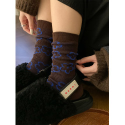 復古千鳥格襪子女中筒襪夏薄款棉襪文藝日系條紋拼色春夏長堆堆襪