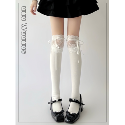 Wuuuus 白色長筒過膝襪夏季薄款蕾絲飄帶蝴蝶結jk日系小腿襪子女 Wuuuus 白色長筒過膝襪夏季薄款蕾絲飄帶蝴蝶結jk日系小腿襪子女