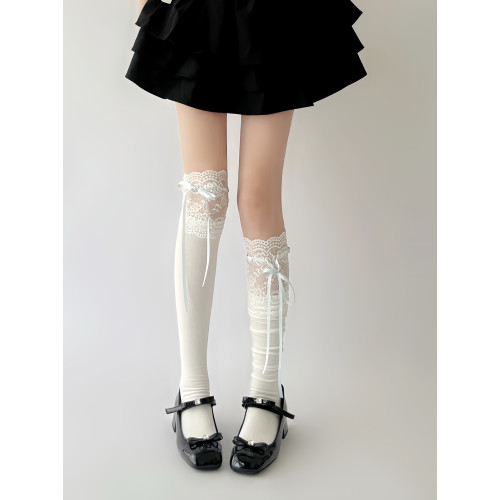 Wuuuus 白色長筒過膝襪夏季薄款蕾絲飄帶蝴蝶結jk日系小腿襪子女 Wuuuus 白色長筒過膝襪夏季薄款蕾絲飄帶蝴蝶結jk日系小腿襪子女